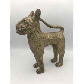 Statue PANTHÈRE LÉOPARD En BRONZE Royaume Du Bénin Nigéria ART Africain 24 Cm